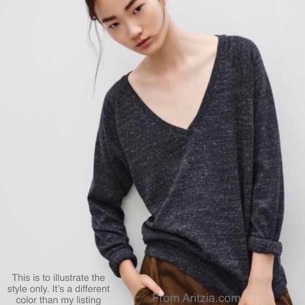 Aritzia TNA Pomona Striped V Neck Oversized Soft Casual T Shirt Rolled Sleeve XS - Picture 2 of 16